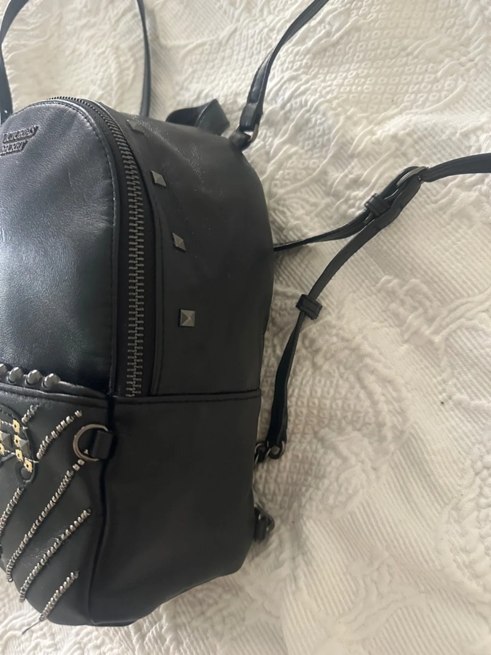 Victoria’s Secret Black Studded Mini Backpack with Gold Accents - Picture 4 of 8